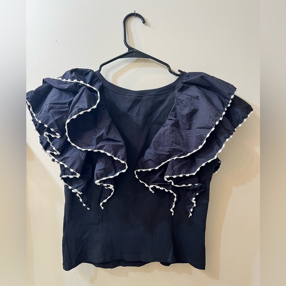 Anthropologie Black Ruffle Top - Picture 2 of 7